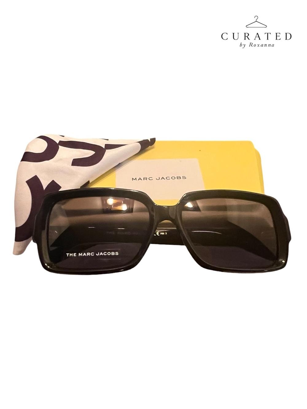 Marc Jacobs Oversized Square Black Sunglasses Gold Glitter Temples NWT